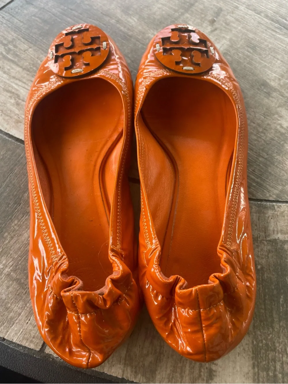 Tory Burch Patent Orange Logo Ballet Flats
